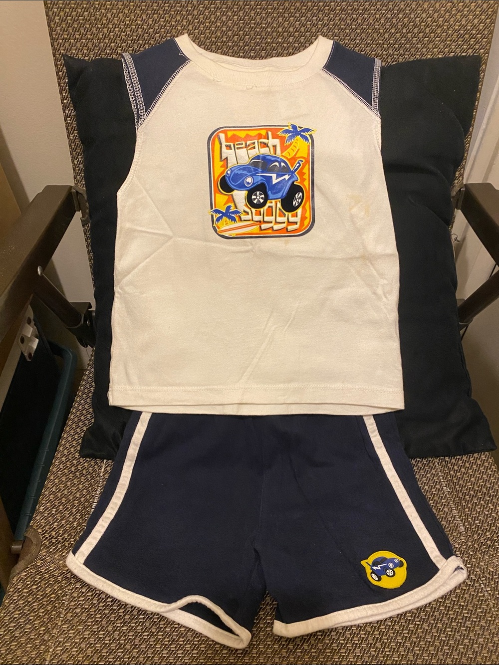 Kid Connection Boys 2 Piece Shorts Set - White & Navy. 2 Stains Shown in Pic